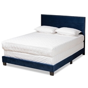 Baxton Studio Tamira Modern and Contemporary Glam Navy Blue Velvet Fabric Upholstered Queen Size Panel Bed Baxton Studio restaurant furniture, hotel furniture, commercial furniture, wholesale bedroom furniture, wholesale queen, classic queen